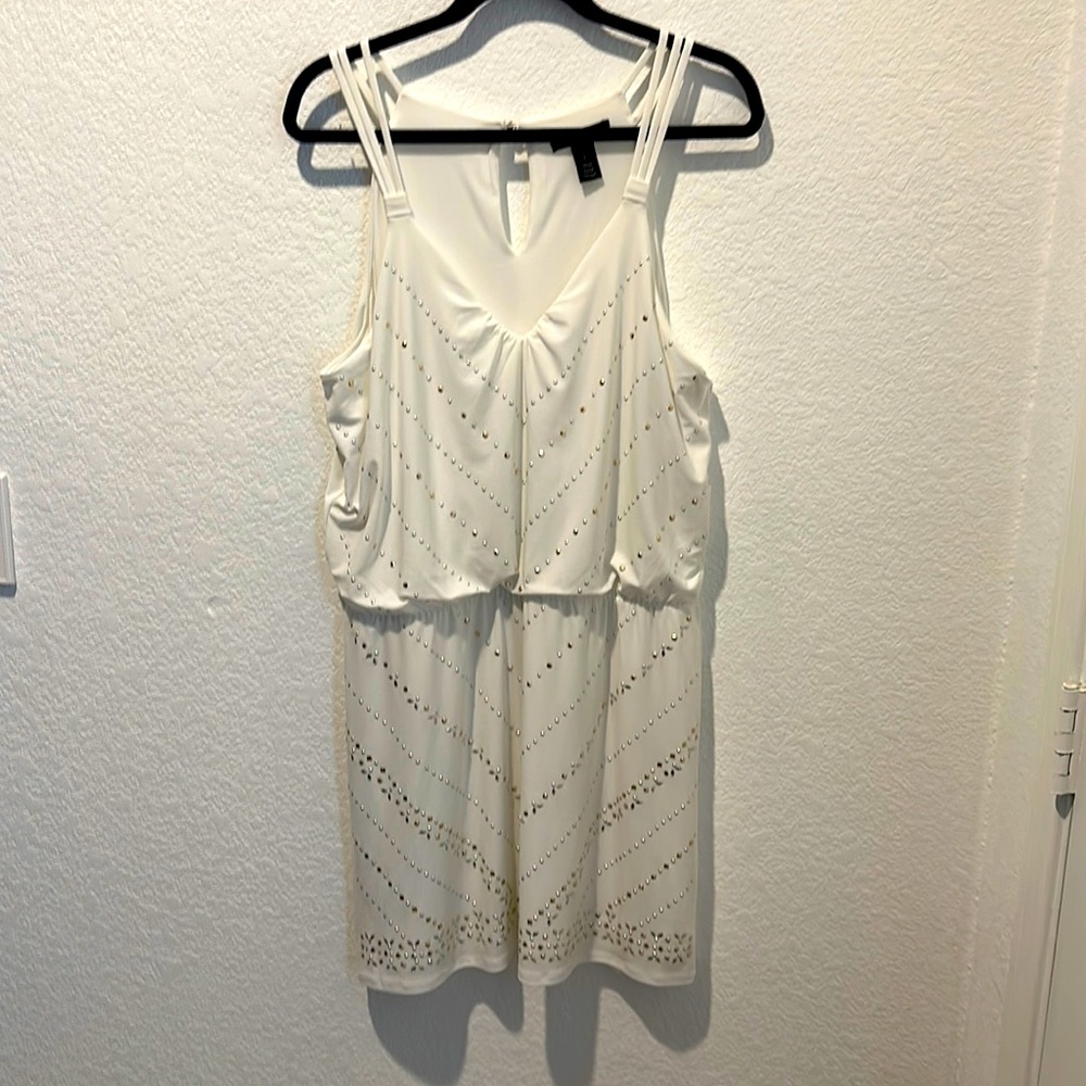 Size L short white sleeveless studded dress from White House Black Market